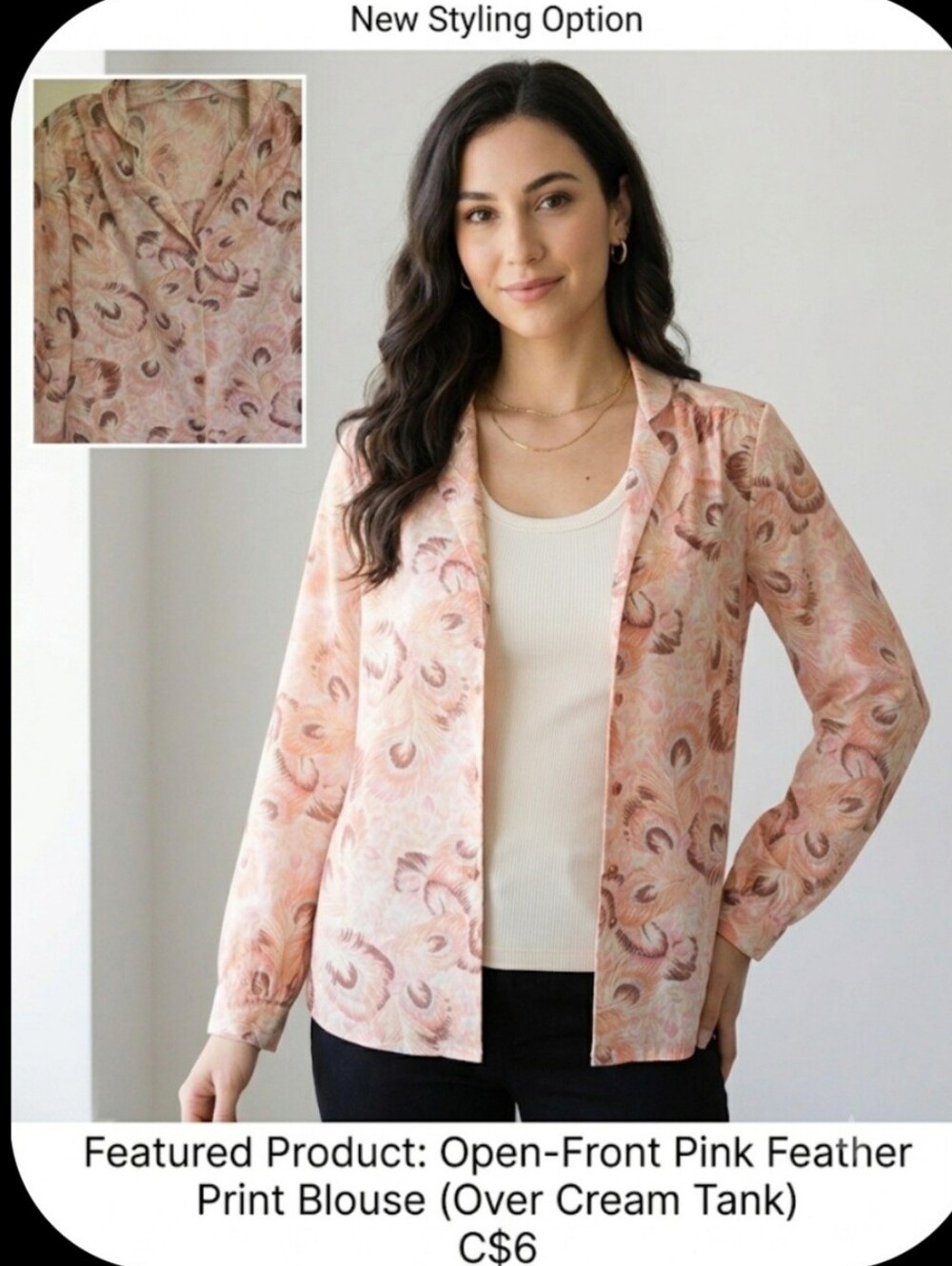 Pink Feather-Print Button Front Blouse